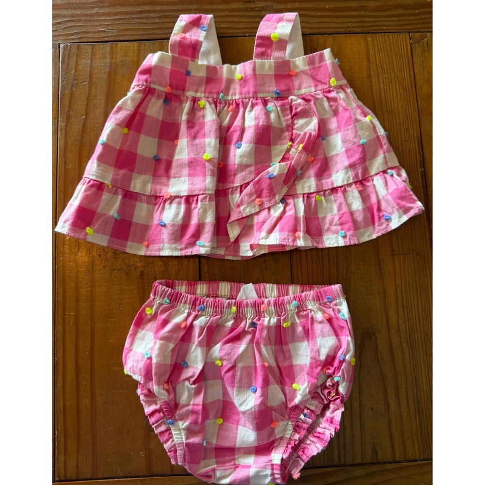 Baby Gap Pink Gingham Pom Pom Top and Bloomers Set 0-3 Months Kids